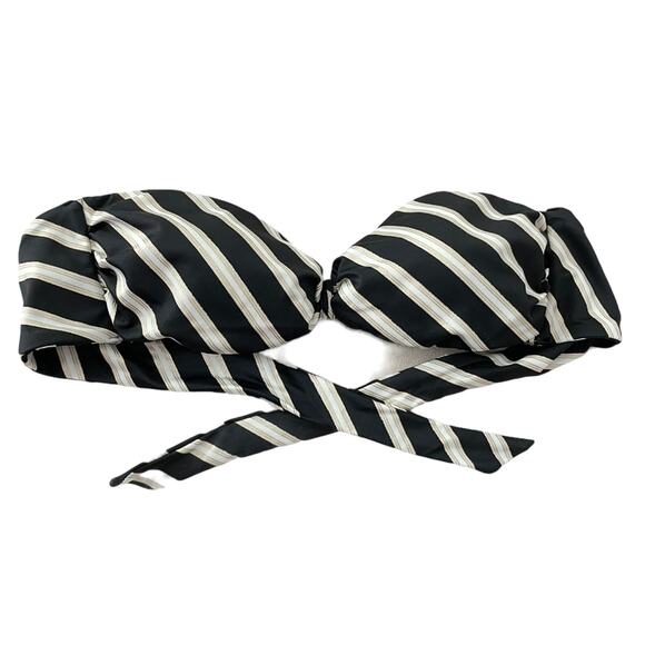 Victoria’s Secret Stripe Bandeau Halter Bikini Top Size M Strap Included Black - Picture 1 of 6